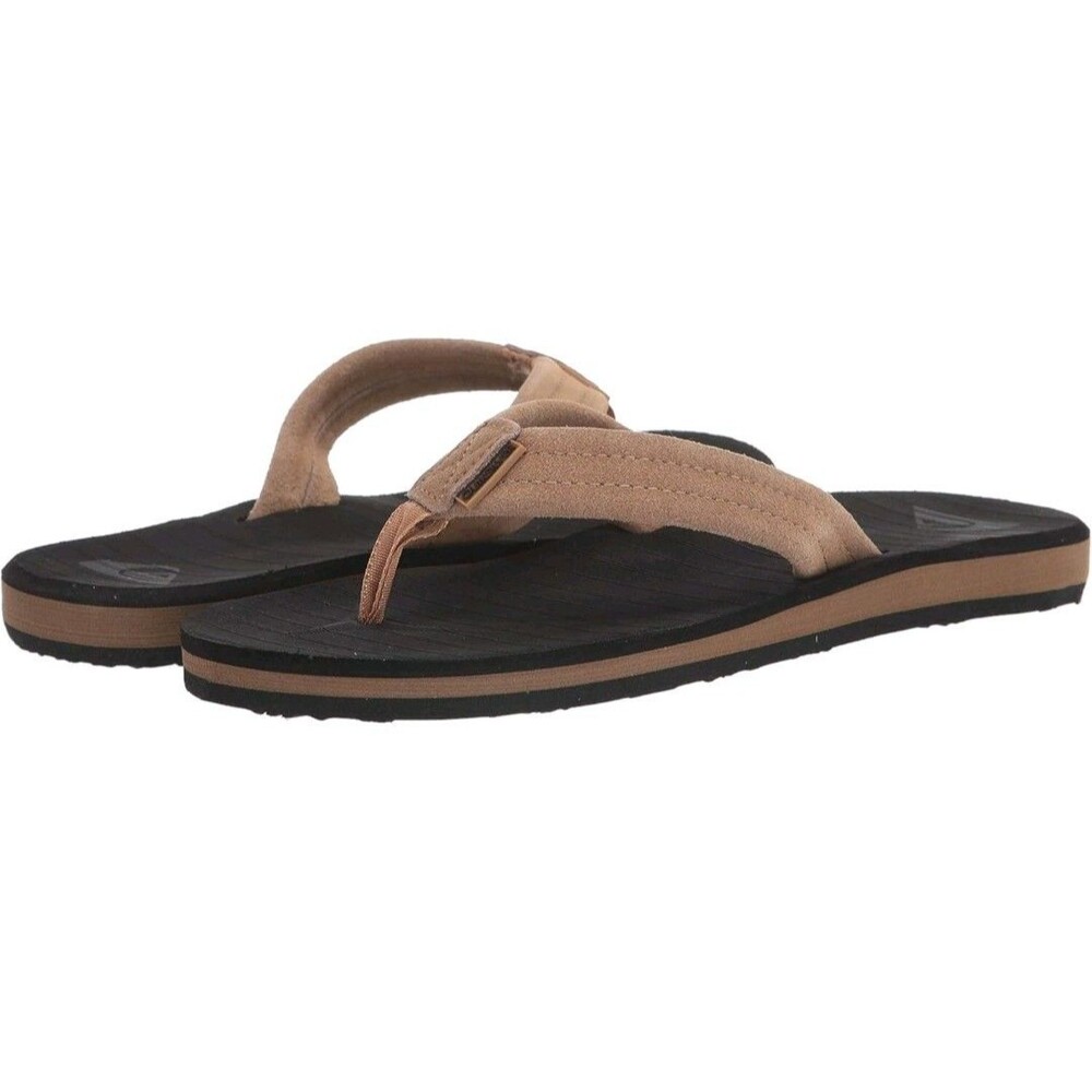Quiksilver Men's Carver Suede Core Sandals 9 Tan Suede Flip Flop Casual (R04)